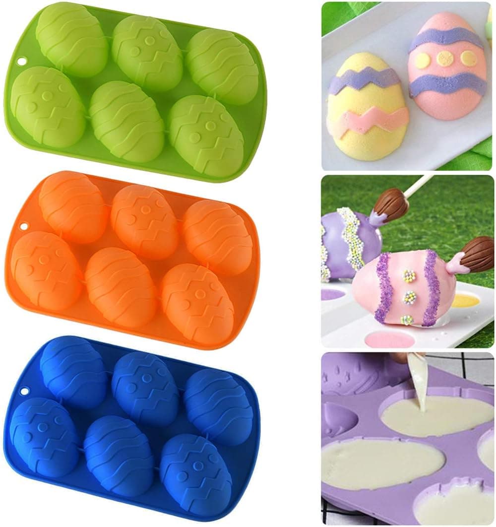 3 PCS Easter Egg Silicone Mold for Cake Jelly Pudding Cocoa Chocolate Bombs - Chocolate Ball Painted Eggshell Maker - Ice Cube Trays - Easter Egg Shell Stencil Pastry Baking Dessert Mould