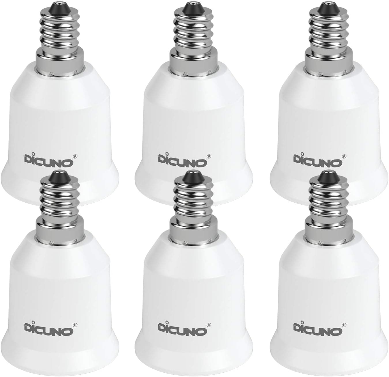DiCUNO E12 to E26 Adapter, Candelabra E12 Socket to Medium (Standard) E26 Socket Converter, LED Light Bulb Converter, 6-Pack, 200W Max, 200℃ Heat Resistant