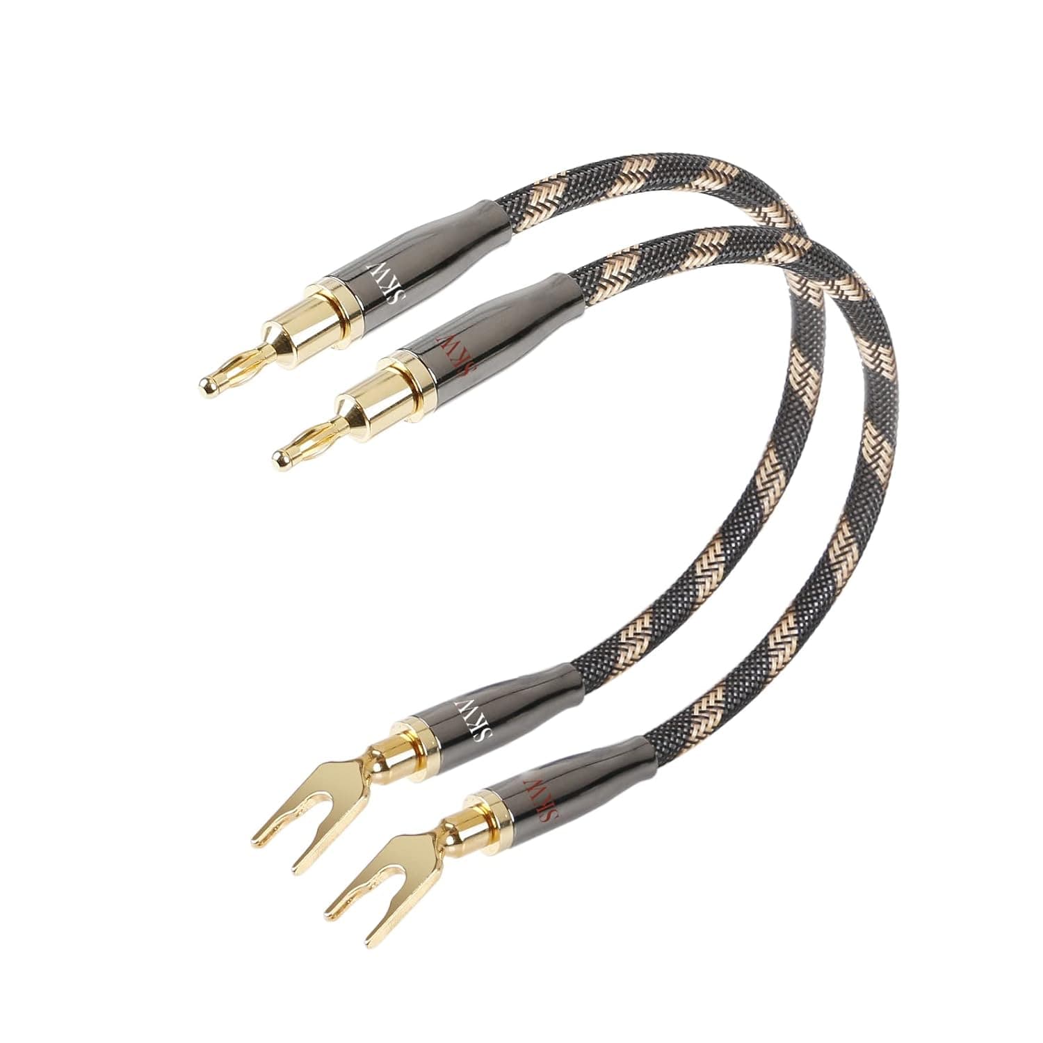 SKW HI-FI Series BiWire Jumpers, Speaker Jumper Cable, 6N OCC Banana to Spade Wire - Set of 2 (2 Cables)