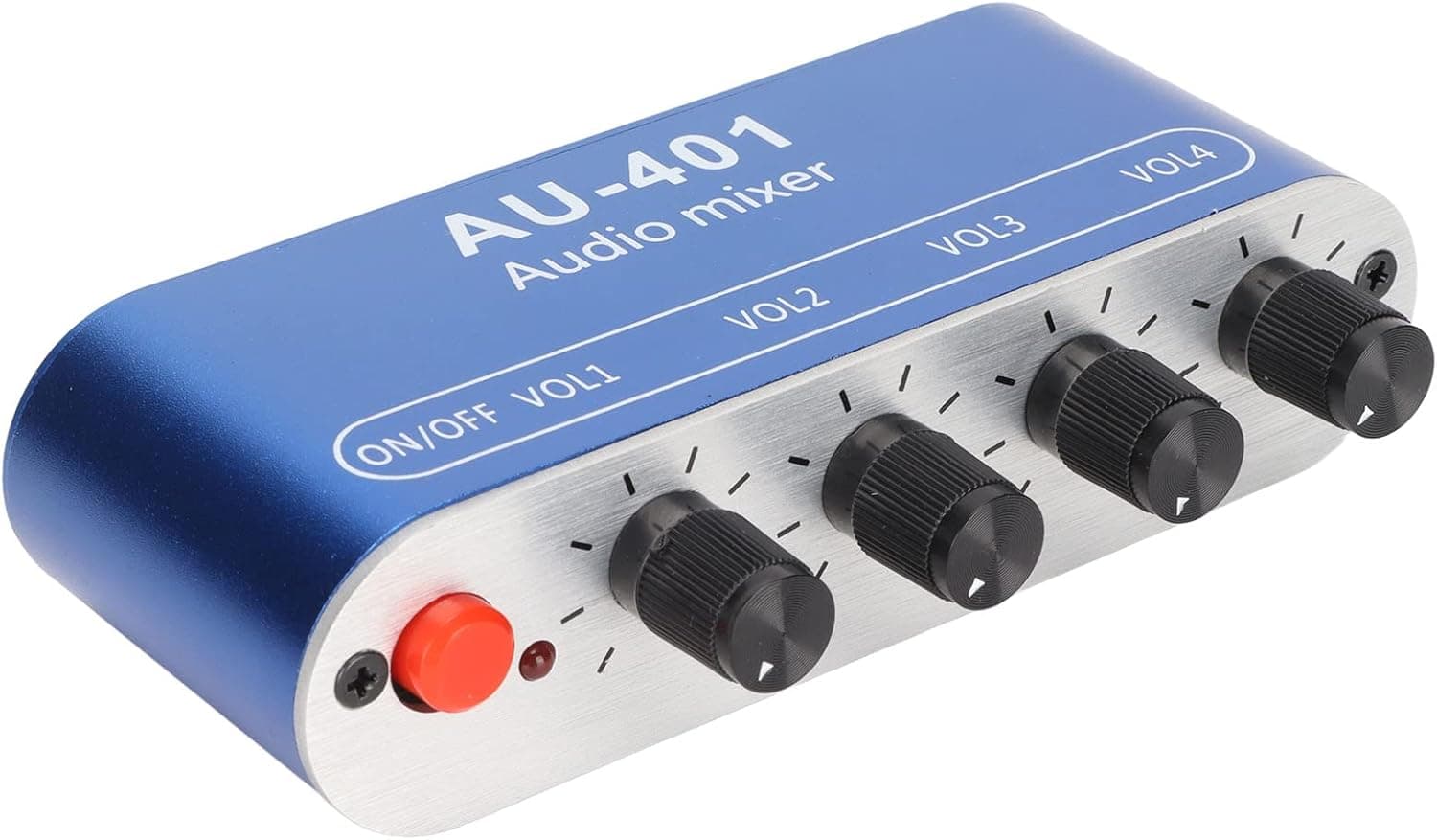 Hilitand Mini Stereo Mixer, 4 in 1 Out Audio Mixer Home Audio Power Amplifier System with Volume Adjustment, 3.5mm AUX Sound Selector Amplifier for PC Laptop Headphone Speaker