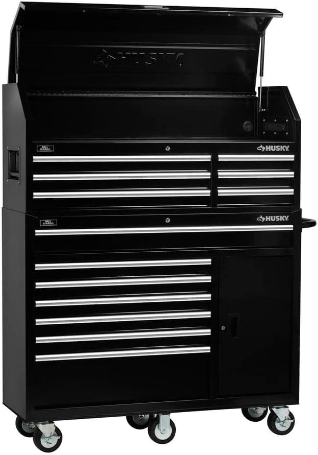 Heavy-duty, Drawer 13 Tool Chest 52 In. and Rolling Tool Cabinet Set, Black, Offers Unique Storage for your Longer Items and The Deep Cabinet Drawers Include Double 100 lbs by Husky