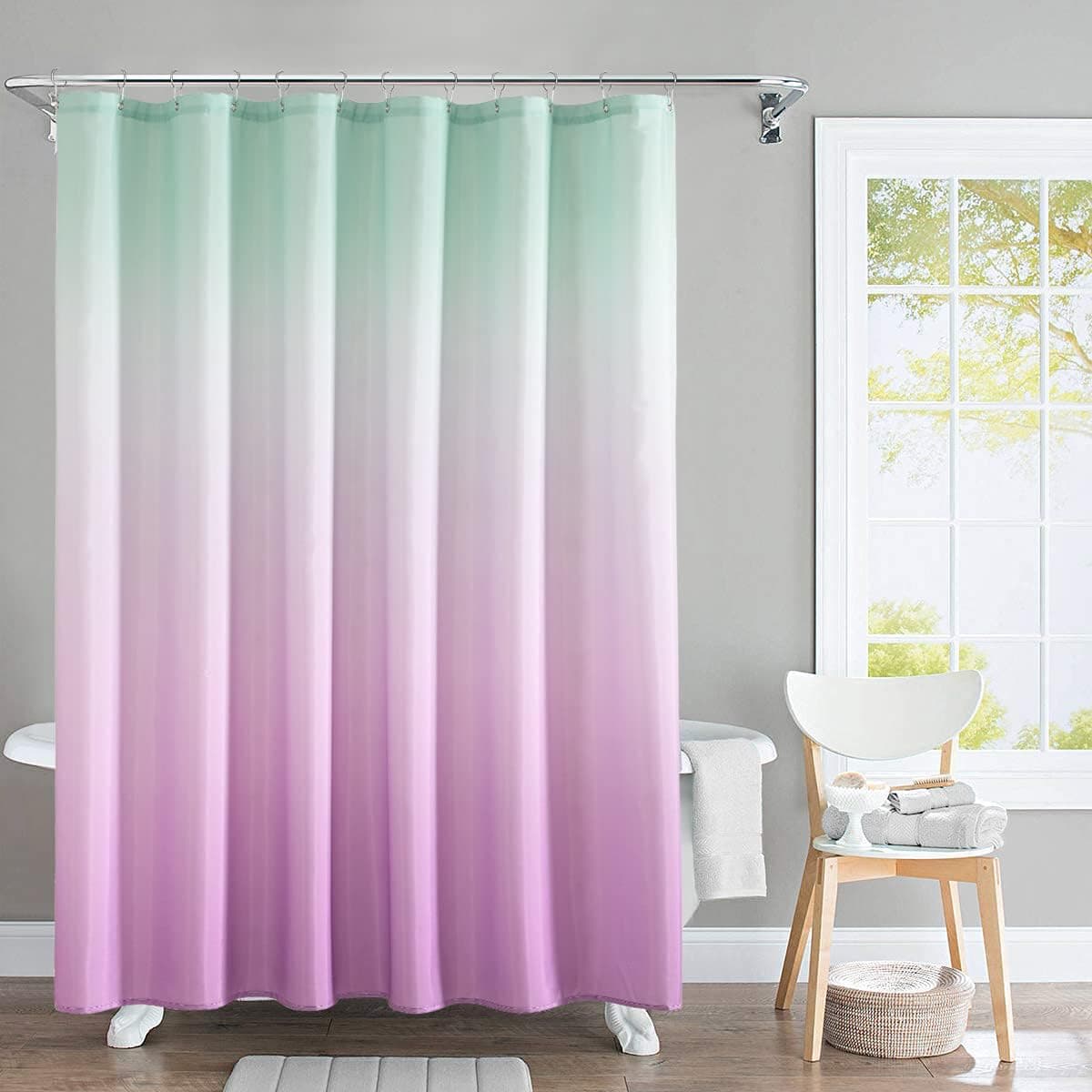 jinchan Ombre Shower Curtain for Bathroom Decor Fabric Shower Curtain Mint and Purple Gradient Unicorn Rainbow Shower Curtain Water Repellent Colorful Gradual Color Design Teen Girl 70x72 Inch Aurora