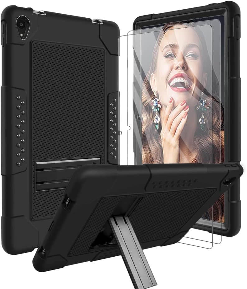 FIEWESEY for Lenovo Tab P11 Case,Heavy-Duty Drop-Proof Shock-Resistant Rugged Protective case(with Stand) for Lenovo Tab P11/P11 Plus 11 inch Tablet+Screen Protector(Black/Black+2 Pack)
