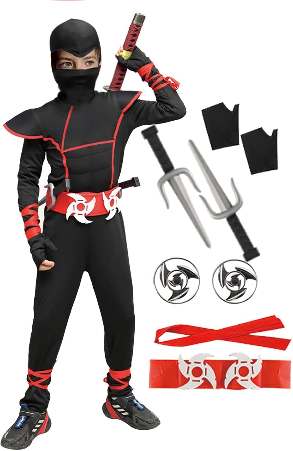 Ninja Costume Halloween Pretend Play Costumes Role Play Outfits Muscle Jumpsuit Suit for Boys
