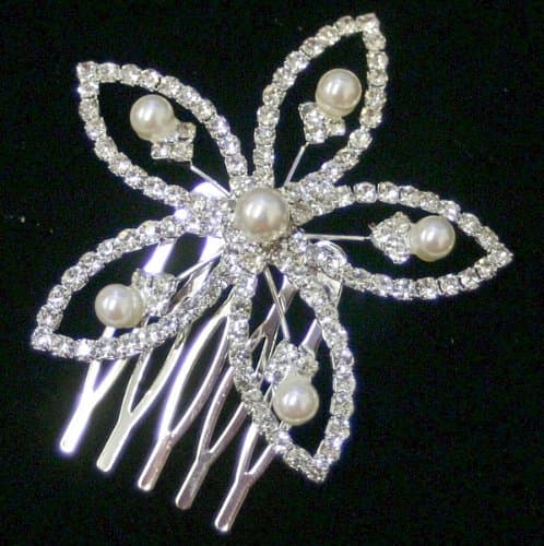 Bridal Wedding Proms Beautiful Elegant Crystal Big Flower with White Pearl Hair Comb