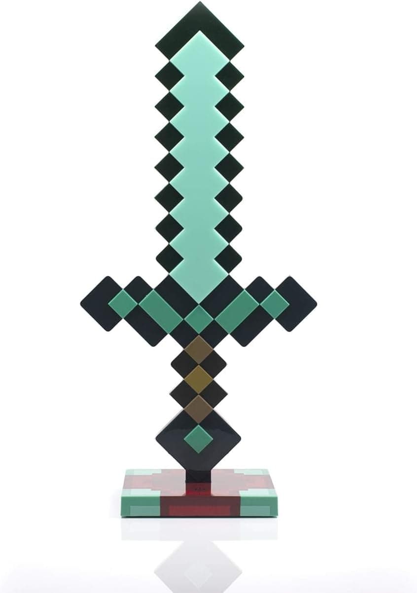 Minecraft Diamond Sword 14 Inch USB Desk LED Night Light - Decorative, Fun, Safe & Awesome Bedside Mood Lamp Toy for Baby, Boys, Teen, Adults & Gamers - Best for Home's Bedroom, Living Room Or Office