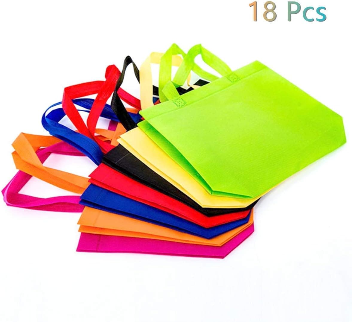 18 Pack Party Bags, Non-woven Gift Bag Tote Bags with Handles, Blank Canvas Bags, Kids Birthday Party Favor, 6 Colors