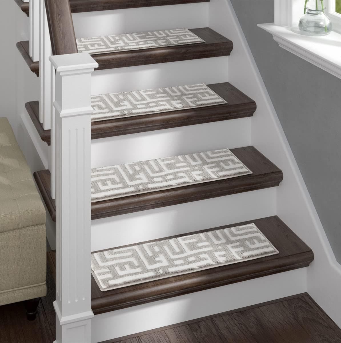 The Sofia Rugs Carpet Steps for Stairs - Machine Washable Non Slip Stair Strips for Staircase Steps - Gray Modern Stair Carpet Runners with Rubber Backing - Set of 10