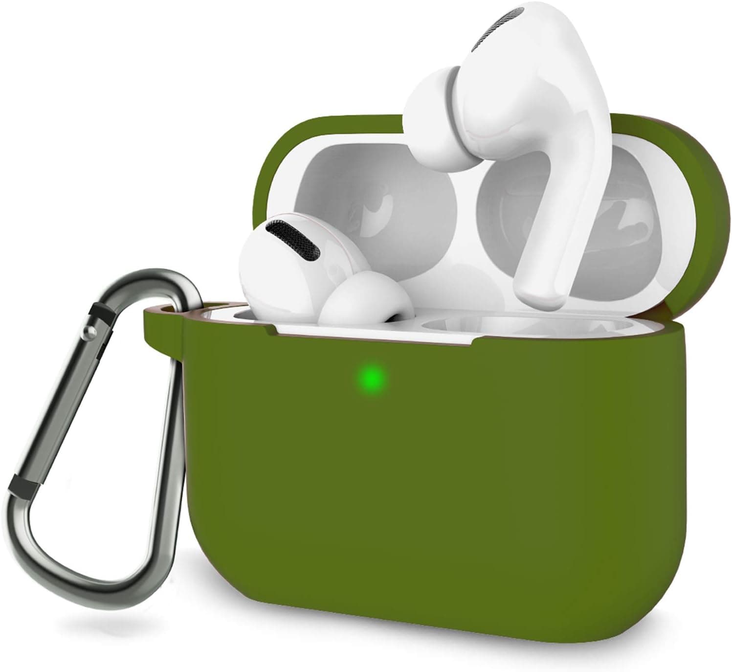 AirPods Pro Case Cover, Music Tracker Protective Silicone Carrying Case with Keychain for AirPods 3 Charging Case (Front LED Visible) (Olive Green)