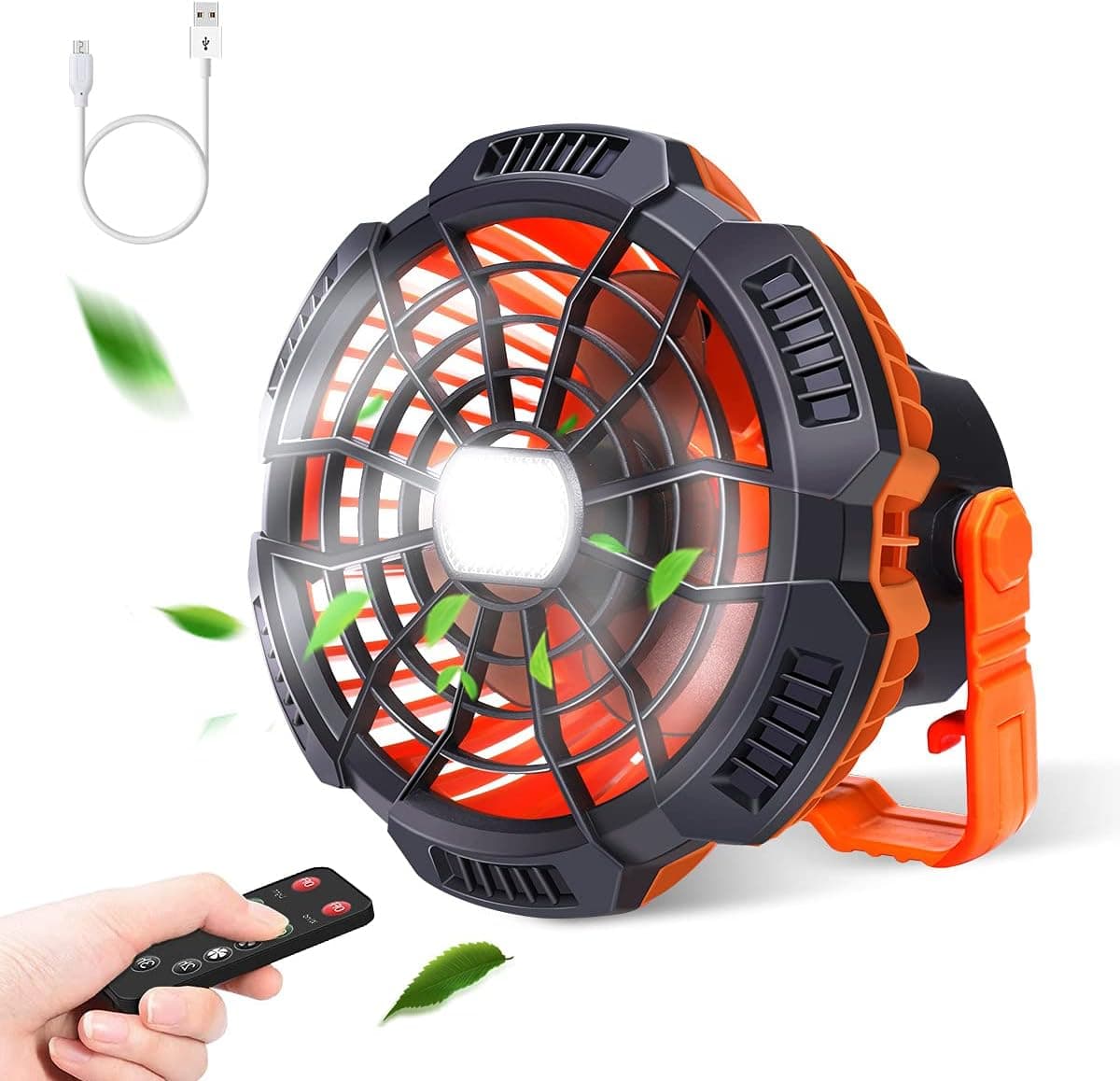 Yikubee Camping Fan with LED Lantern,5200mAh Battery Operated USB Rechargeable Fans with Remote Control, Portable Camping Fan with Hanging Hook for Outdoor Home Office Car Travel Emergency