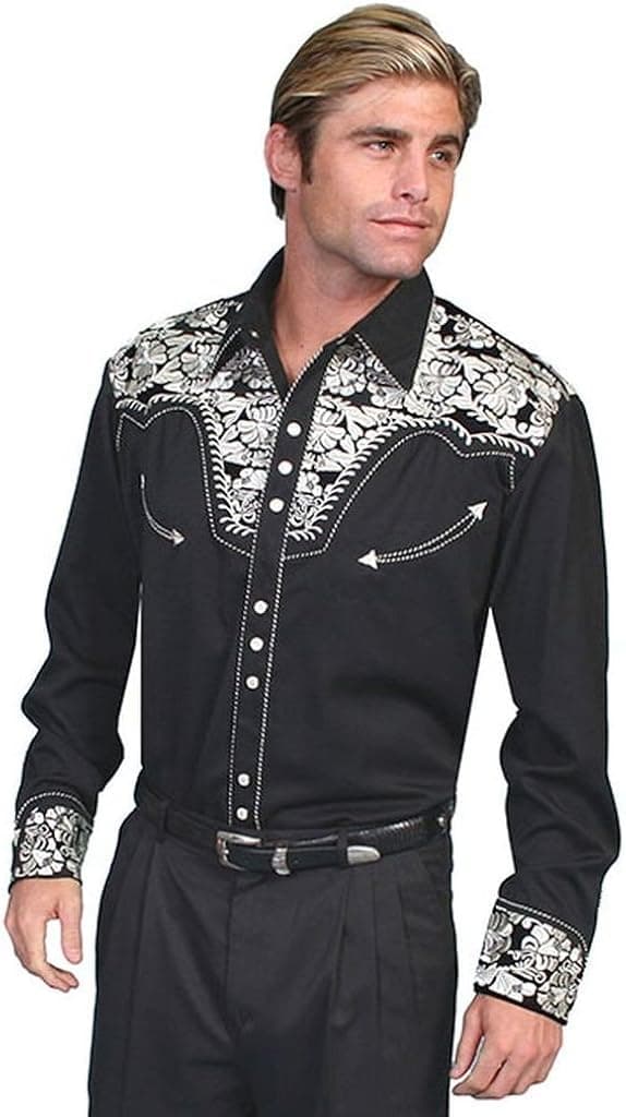 Scully Men's Embroidered Gunfighter Long Sleeve Western Shirt - P-634-Sil