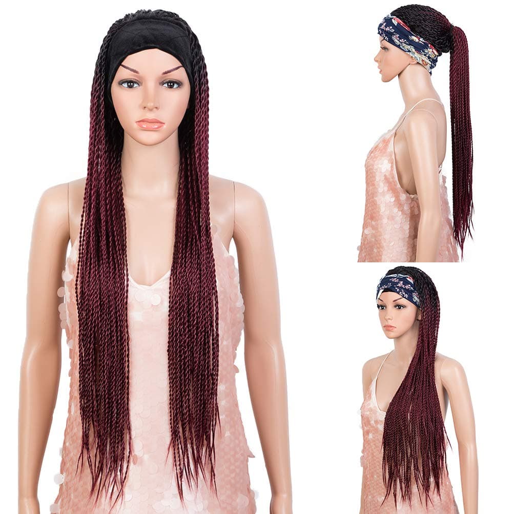 Style Icon Headband Braided Wig 37” Long Twist Wig Machine Made Glueless Headband Wig for Black Women (37 Inch, TT1B/118)
