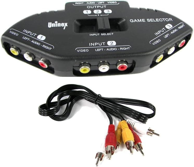 Uninex Vs-11 3 Way Tv-vcr-dvd-video Camera-games Av A/v Audio and Video Selector Switch Adapter Splitter