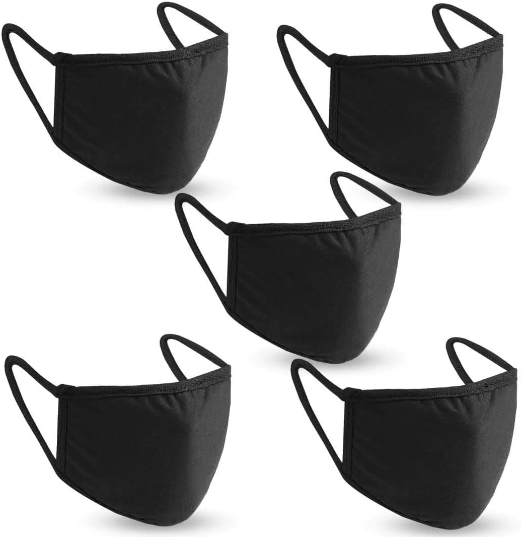 Face Mask Reusable Pack of 5 Washable Black Dust Cotton Masks Face Protection Cover with Pocket