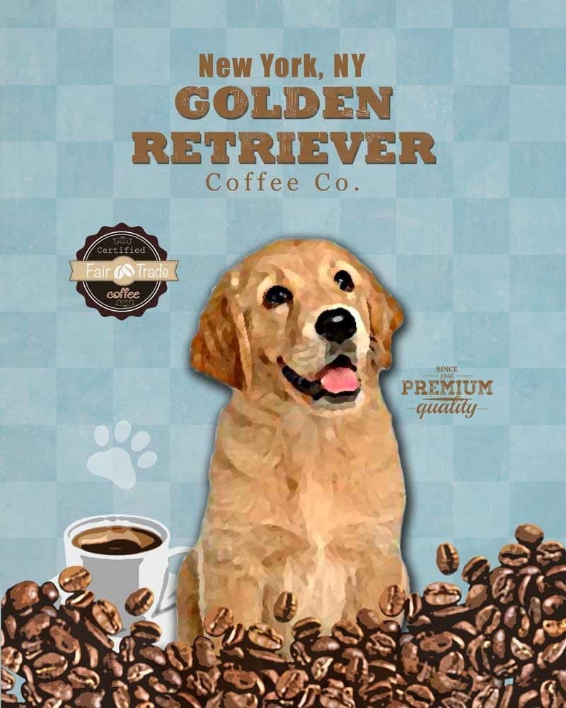 Ideogram Designs Golden Retriever Coffee Co. Vintage Dog Poster Print 11x14 - Customizable City and State- Please email Directly After Purchase