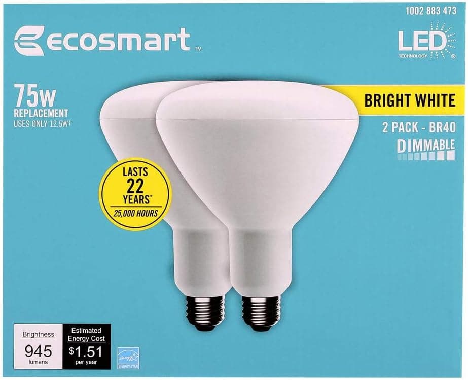EcoSmart 75-Watt Equivalent BR40 Dimmable Energy Star LED Light Bulb Bright White (2-Pack)