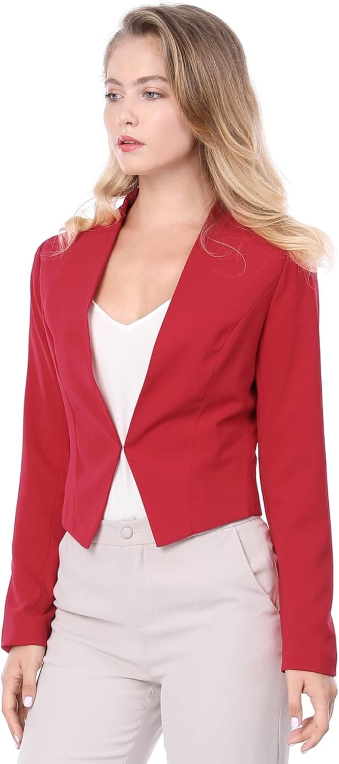 Allegra K Women's Work Office Suit Collarless Casual Cropped Blazer Jacket