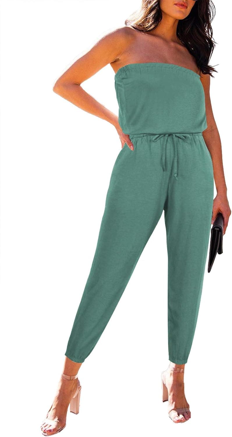 VamJump Womens Strapless Jumpsuit Casual Loose Fit Off Shoulder One Piece Romper