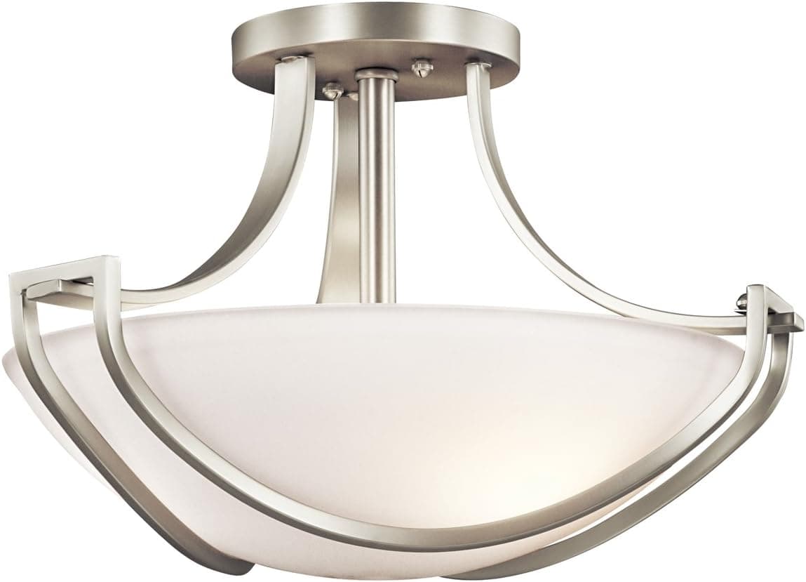 Kichler 42651NI Owego 3-Light Semi-Flush, Brushed Nickel Finish with Satin Etched White Glass
