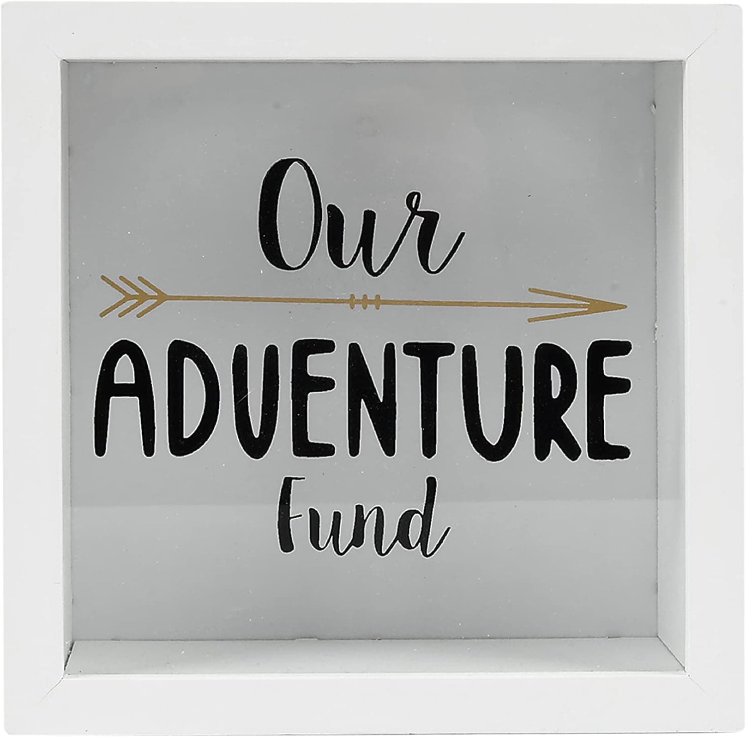 Prinz White Adventure Fund Money Savings Piggy Bank for Adults, Kids Savings Box Change Jar, 6' x 6' Wooden Shadow Box