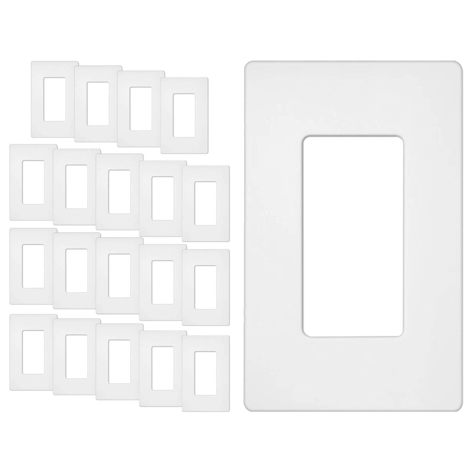 20 Pack - ELECTECK Screwless Wall Plate, 1-Gang Standard Size Decorative Outlet Cover/Switch Cover, Polycarbonate Thermoplastic, White