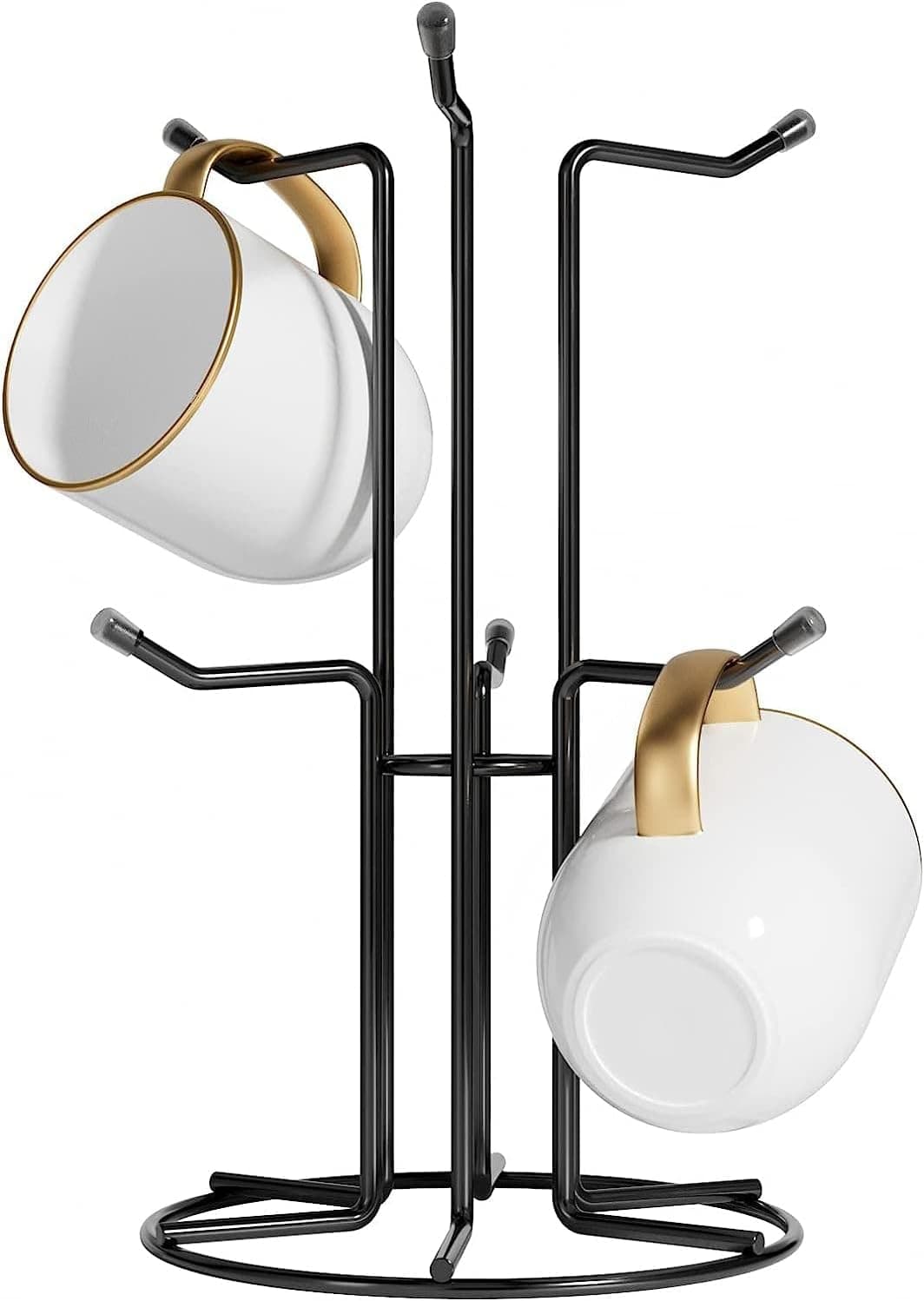 HULISEN Mug Tree for Large Mugs, Counter Coffee Mug Holder with 6 Hooks, Metal Standing Coffee Cup Tree for Easy Pick and Place, Mug Rack for Large Cups, Black
