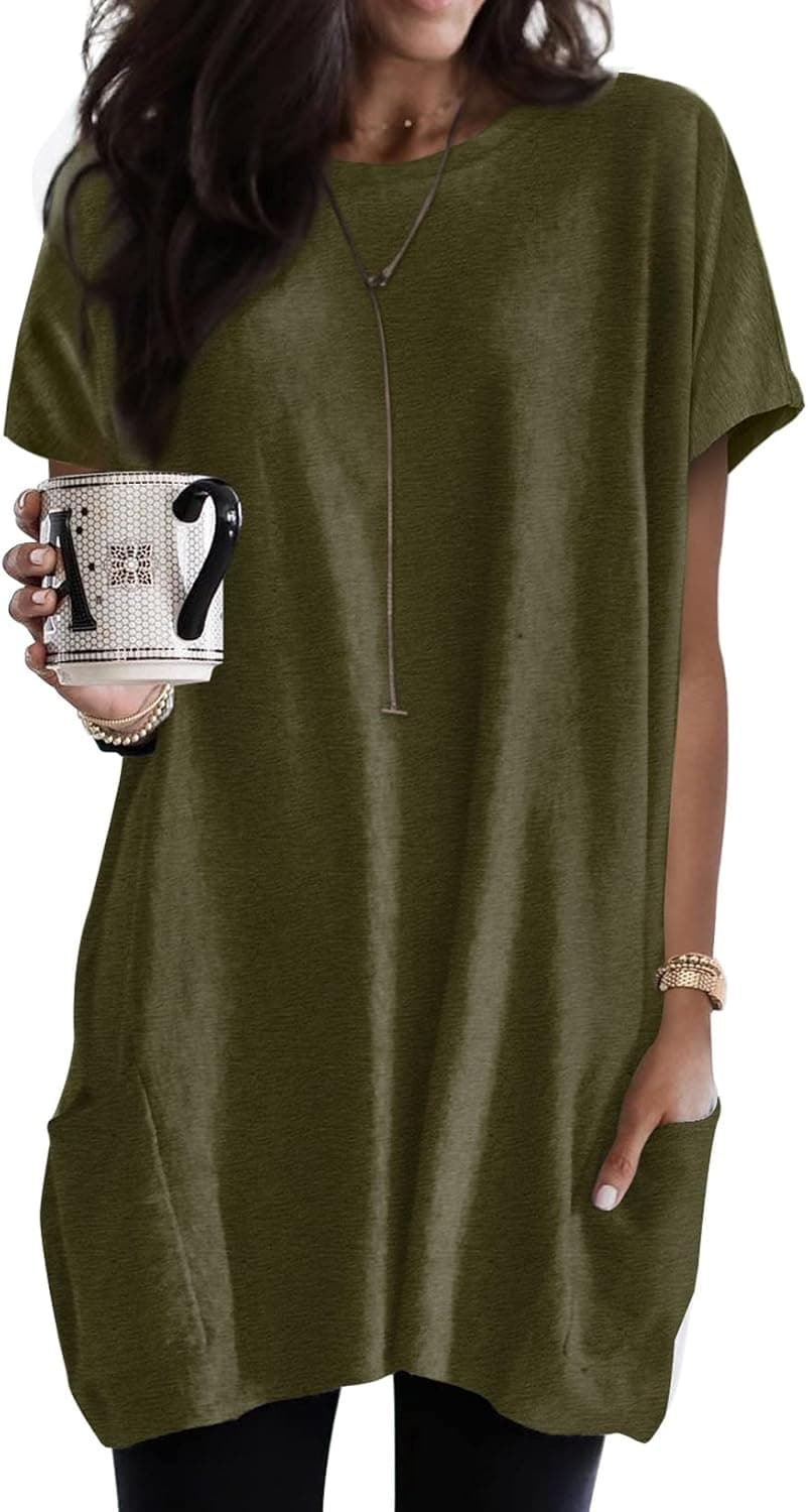 Asvivid Long Sleeve/Short Sleeve Tunic Tops for Women Casual Loose Pullover Crewneck Fall Tops with Pockets