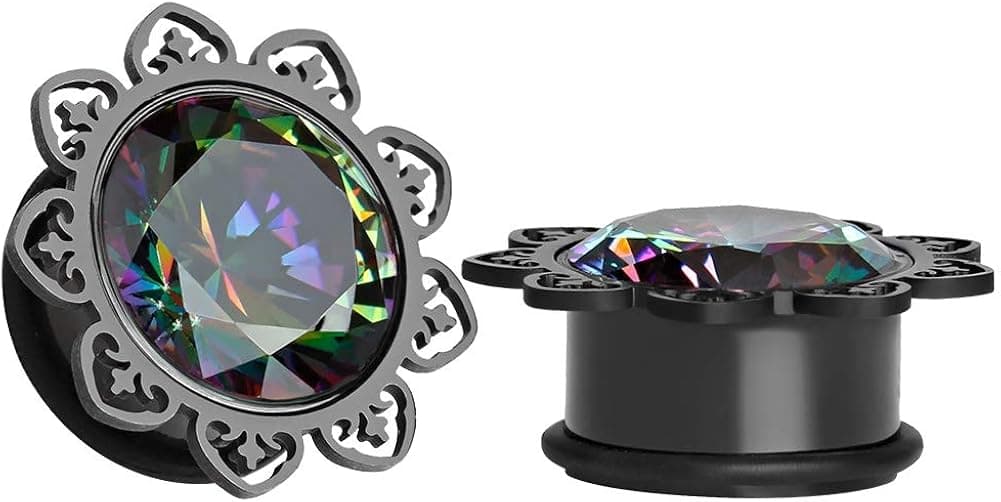 TBOSEN 2 pcs Hollow Out Black Flower Saddle Ear Plugs Zircon Gauges Tunnels Jewelry Body Piercing