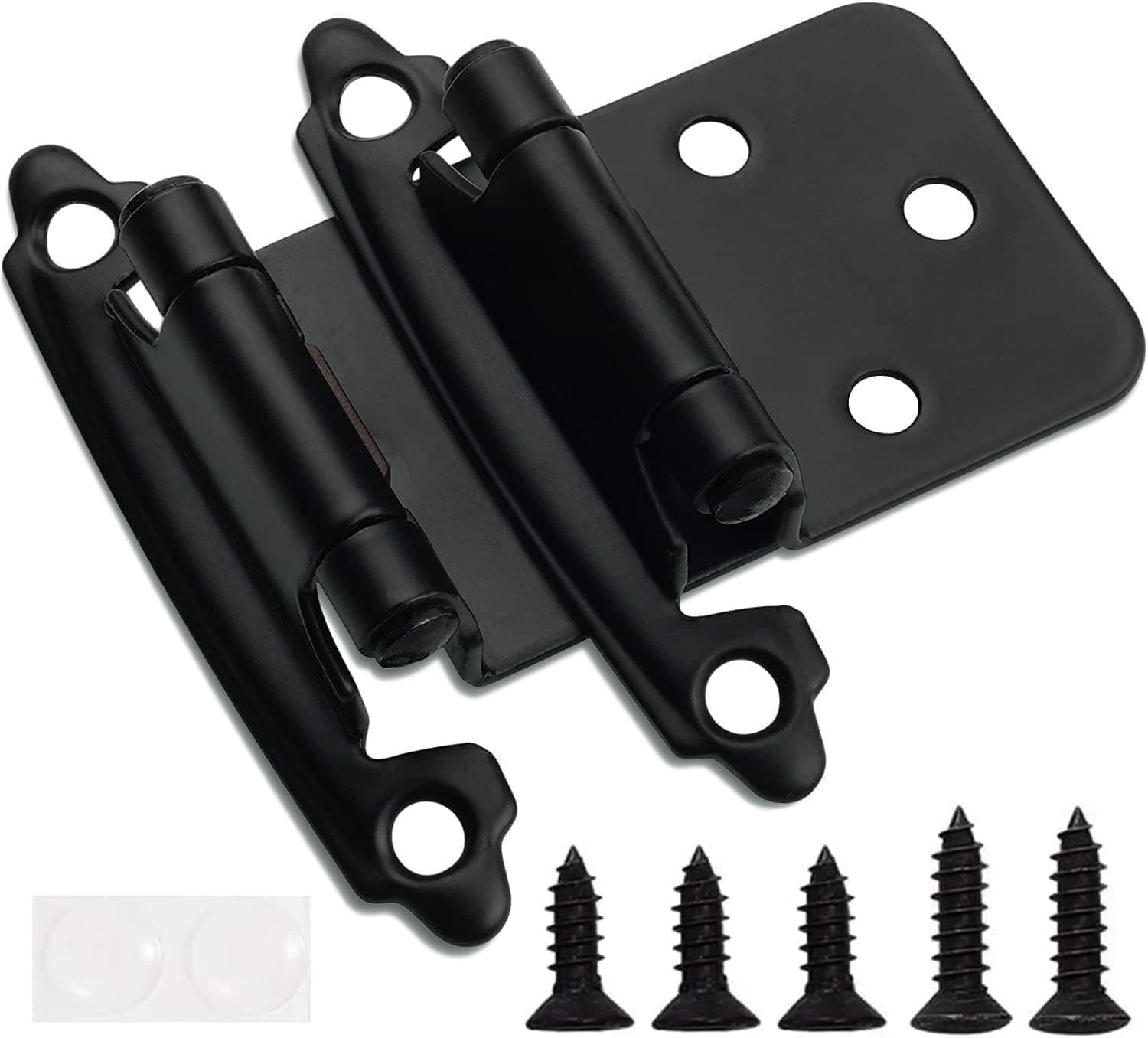 Decobasics 1/2" Overlay Matte Black Cabinet Hinges (30 Pair -60 Pcs) Self Closing Bath & Kitchen Cabinet Hinges Black Flush Mount w/Door Bumpers & Upgraded Screws