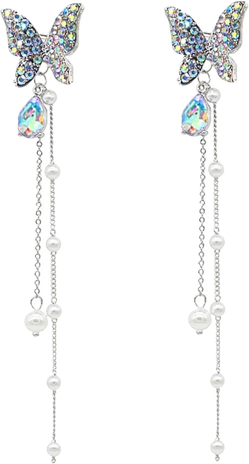 Butterfly Earrings Tassel Earrings for Women Pearl Earrings for Women Rhinestone Butterfly Earrings Long Earrings for Women
