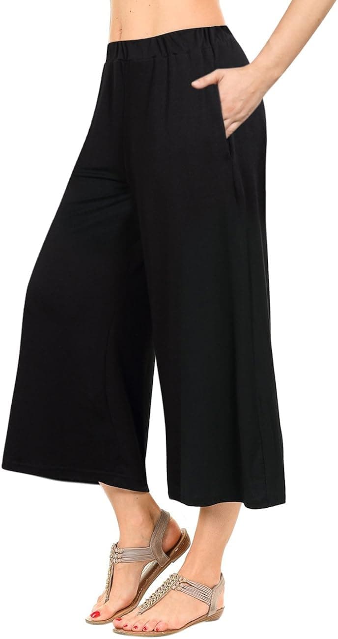 GlorySunshine Women's Elastic Waist Solid Palazzo Casual Wide Leg Pants with Pockets