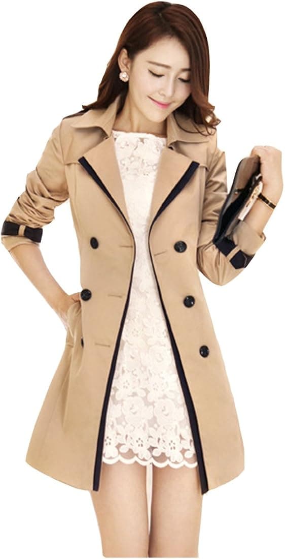 Easy Fashion korean Women's long Double-Breasted Suit Suit Trench Coats Jackets