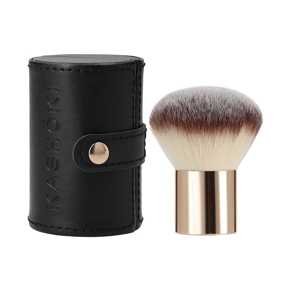 T4B Kashōki 200 Kabuki Brush Travel Mineral Powder Brush for Loose Powders with Synthetics and Taklon Bristles and Tube Makeup Case Designed for Professional Use