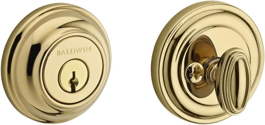 Baldwin SC.TRD.003.6L.DS.CKY.KD Traditional Round Single Cylinder Deadbolt, Polished Brass