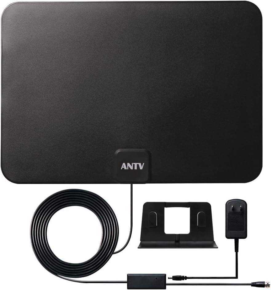 ANTOP HDTV Antenna, Amplified Digital TV Antenna Indoor 50 Miles 360 Degree Omni-Directional VHF/UHF/FM Reception Range with 10ft Coaxial Cable UL Certificated