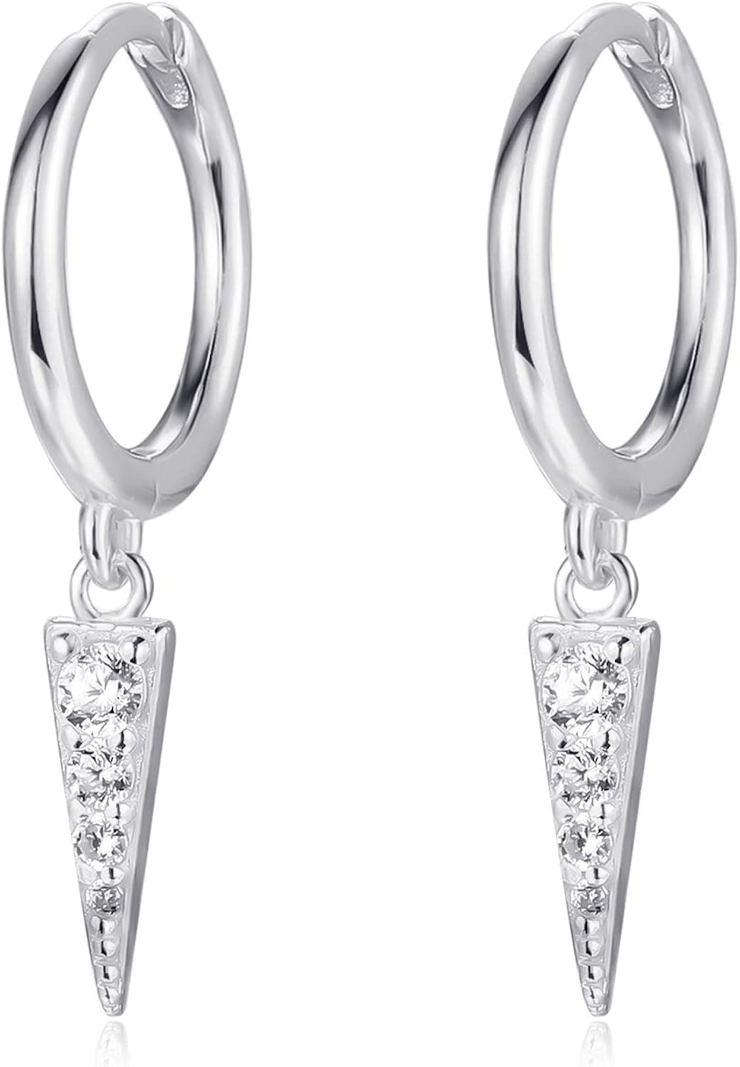 Small Dangle Huggie Hoop Earrings for Women 925 Sterling Silver Gold Hoop with Charm CZ Triangle Evil Eye Butterfly Starburst Hoop Earrings