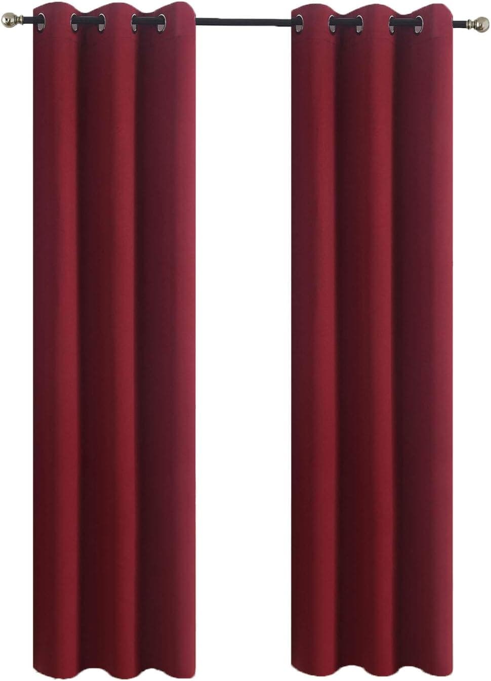 Aquazolax Kitchen Window Blackout Curtains Thermal Insulated Blackout Window Curtain Drapes 42x63 Solid Readymade for Living Room, 1 Pair, Burgundy Red
