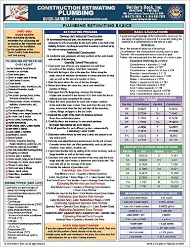 Construction Estimating Plumbing Quick-Card