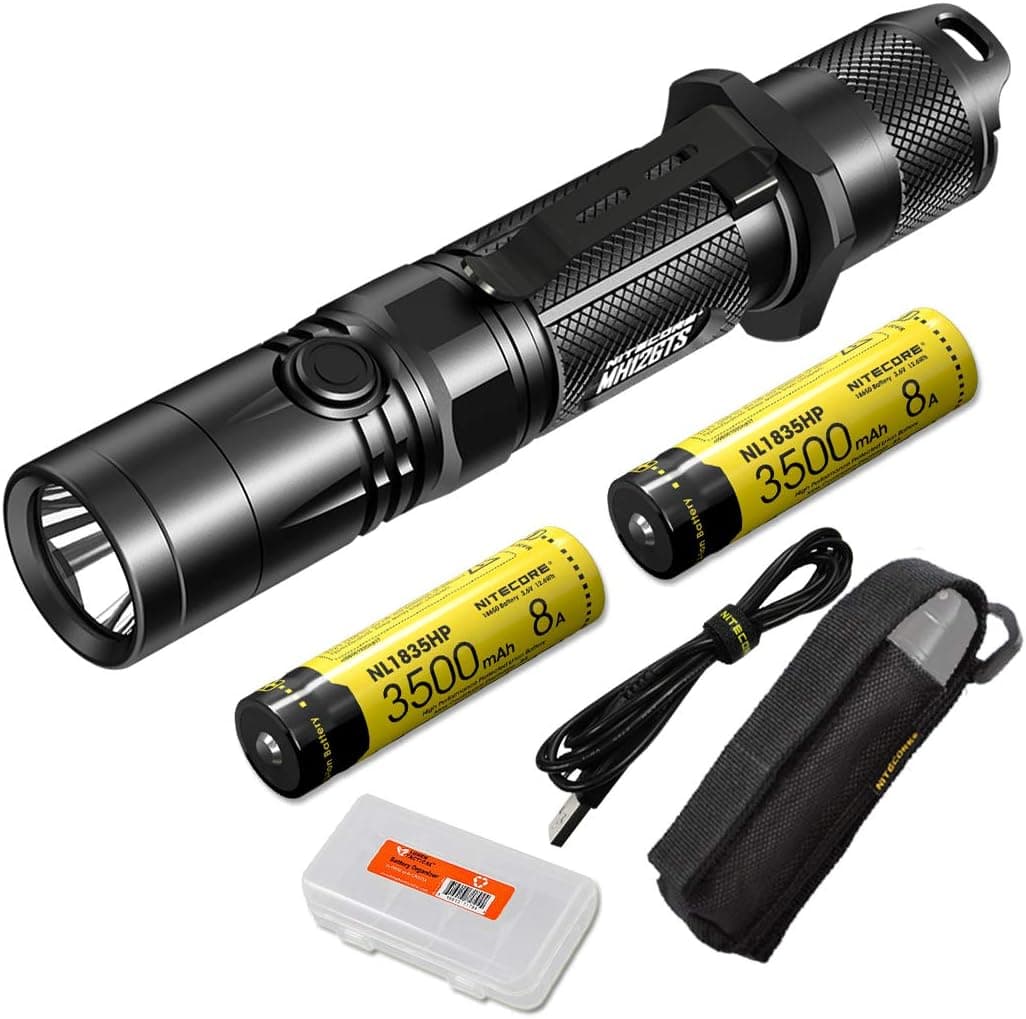 Nitecore MH12GTS 1800 Lumen Long Throw USB Rechargeable Tactical Flashlight with 2 High Performance Batteries and LumenTac Organizer