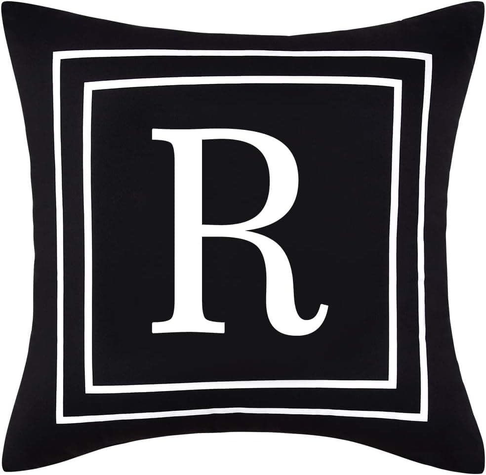 Yastouay Pillow Covers English Alphabet R Throw Pillow Cover Black Throw Pillow Case Modern Cushion Cover for Sofa Bedroom Chair Couch Car (Black, 18 x 18 Inch)