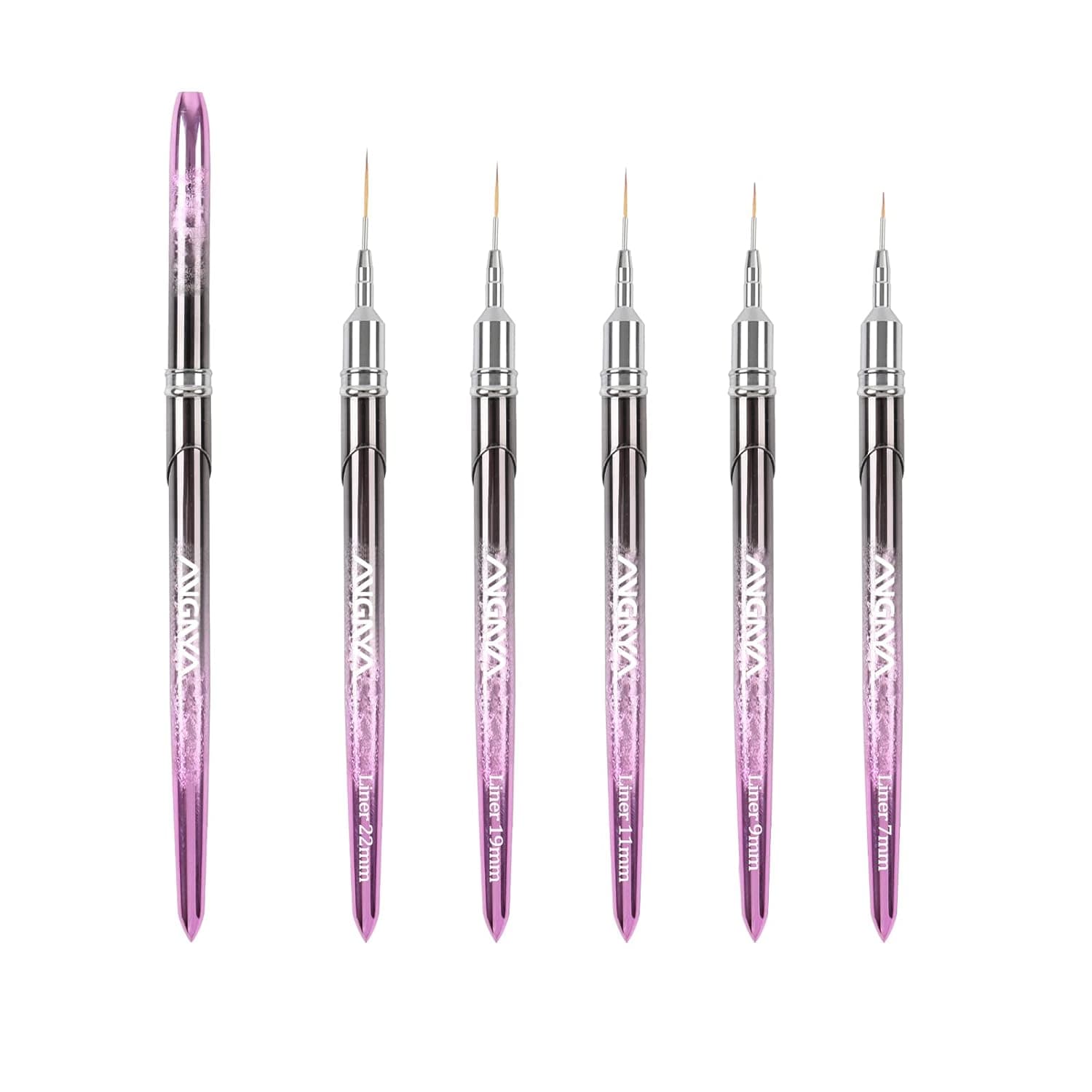 Nail Art Liner Brushes Set, 5Pcs Nail Brushes for Nail Art Long Striper Pen Set for Painting Thin Lines Metal Handle Striping Brushes Skinny Drawing Brushes-Size 7/9/11/19/22mm