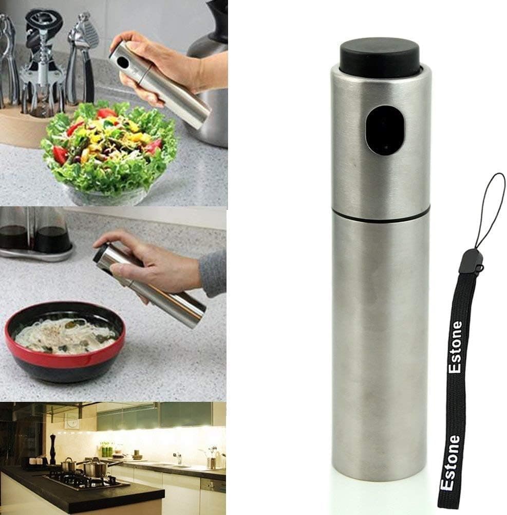 Estone 1pc Stainless Steel Olive Pump Spray Fine Bottle Oil Sprayer Pot Cooking Tool