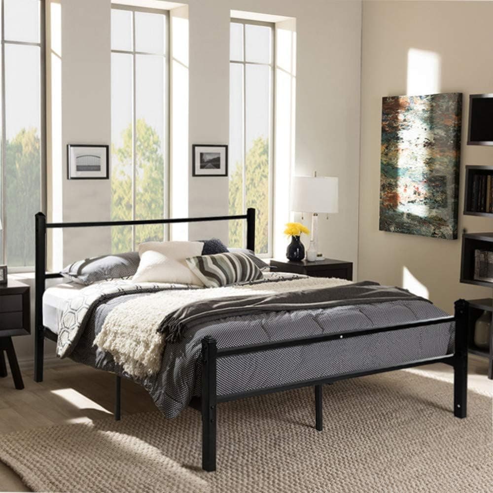 GreenForest Metal Bed Frame Queen Size with Headboard Steel Platform Bed with Updated Square Tubes Sturdy Mattress Foundation Studio Bed No Box Spring Needed, Black