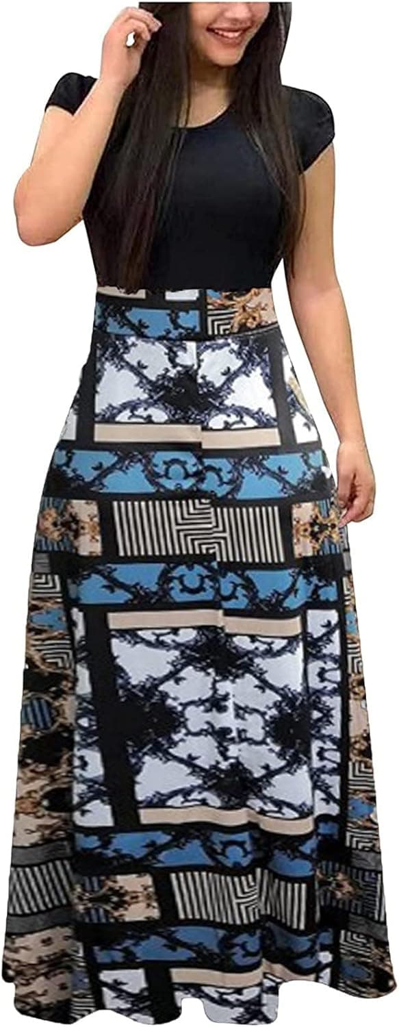 MOBCTG Summer Dresses for Women 2022,Graduation Dress for Women Formal Floral Printed Short Sleeve Plus Size Summer Dresses