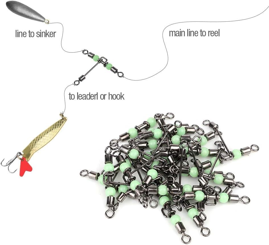 3 Way Swivels Fishing Heavy Duty Cross Line Three Way Swivels Fishing Tackle Saltwater Lumious Triple T Shape Barrel Rolling Swivels Pear Beads