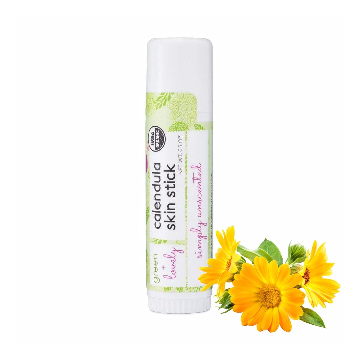 Green + Lovely Calendula Skin Stick Organic Lotion Sticks Moisturizing Balm Ointment Salve Multipurpose Hand Cream Body Bar, 0.5 oz, Simply Unscented (1 Tube)