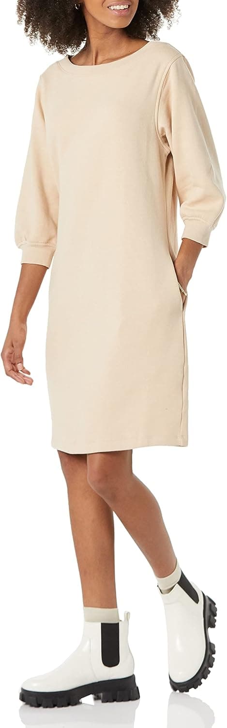 Amazon Essentials Women's French Terry Blouson Sleeve Crewneck Sweatshirt Dress (Available in Plus Size)
