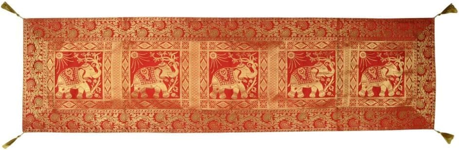 Lalhaveli Indian Elephant Design Rectangle Silk Table Runner for Wedding Party Table Decor 60 x 16 Inch