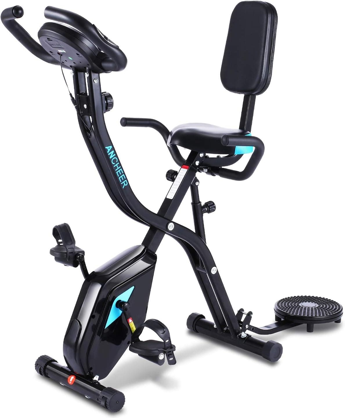 ANCHEER Folding Indoor Exercise Bike, Stationary Cycle Bike, Compact Magnetic Upright with App Program&Twister Plate& Heart Monitor - Perfect Home Exercise Machine for Cardio