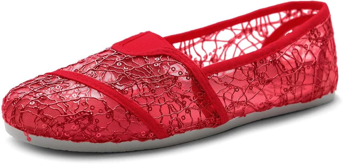 Ollio Women's Shoe Spangle Lace Slip On Ballet Breathable Flat
